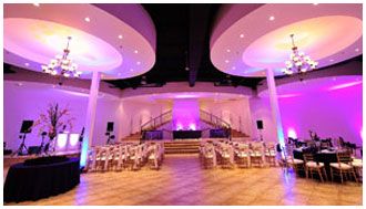 Ballroom with purple lighting for a special event