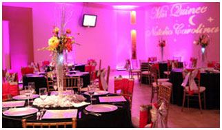 Quinceañera reception with pink decor
