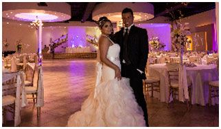 Bride and groom in the reception hall